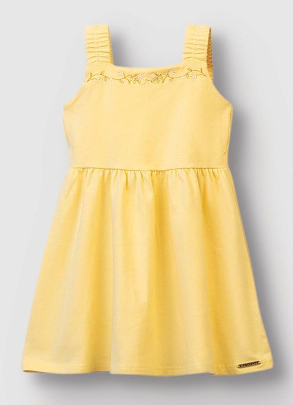 Vestido Curto Godê com Bordado Amarelo