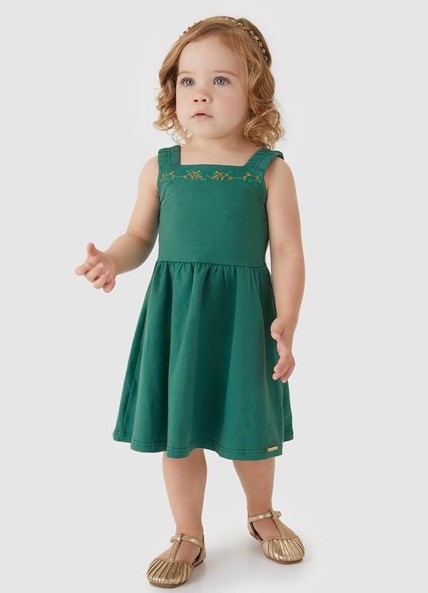 Vestido Curto Godê com Bordado Verde