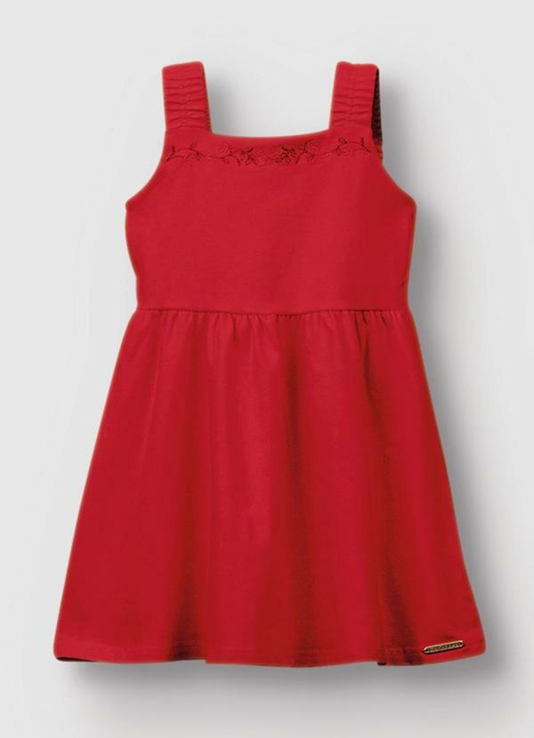 Vestido Curto Godê com Bordado Vermelho