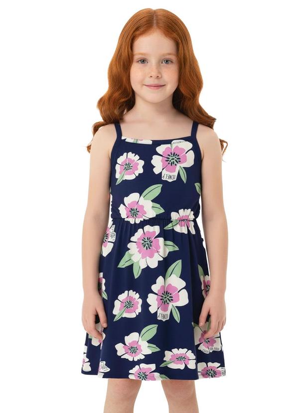 Vestido Curto Godê Floral Azul Marinho