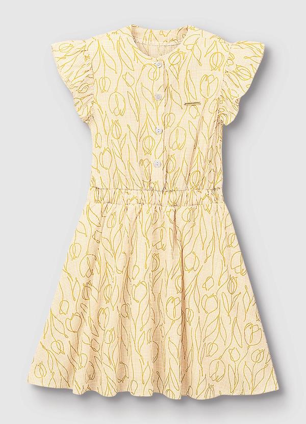 Vestido Curto Godê Tulipas Bege