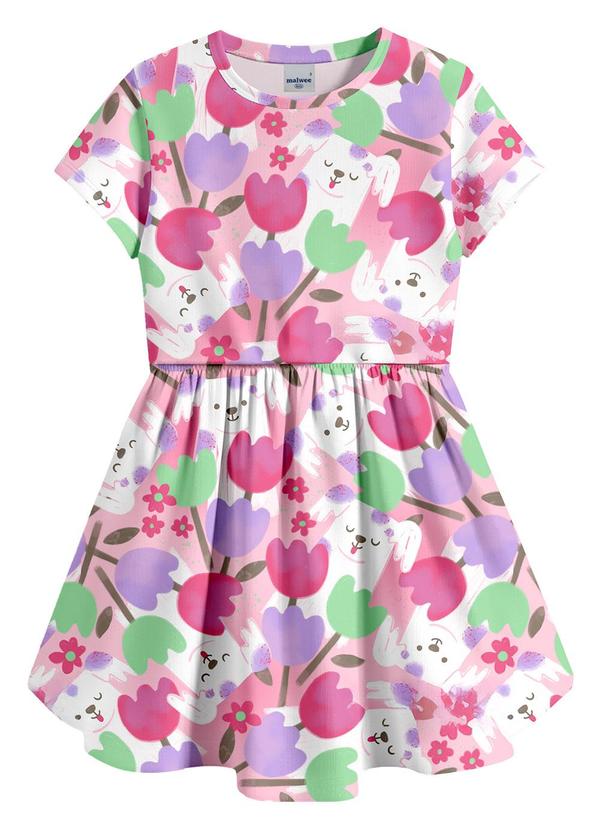 Vestido Curto Godê Tulipas Rosa