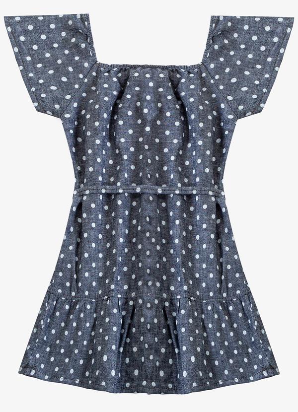 Vestido Curto Infantil com Cinto de Algodão Azul