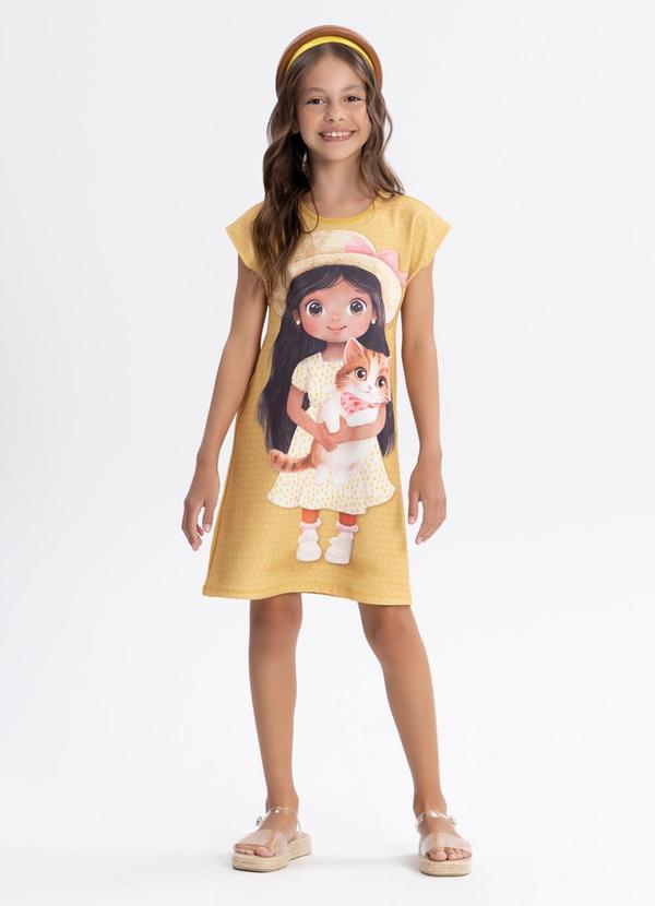 Vista 2 Vestido Curto Infantil Estampado Amarelo Alakazoo Alakazoo