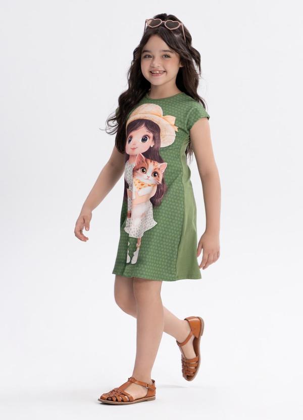 Vista 2 Vestido Curto Infantil Estampado Verde Alakazoo Alakazoo