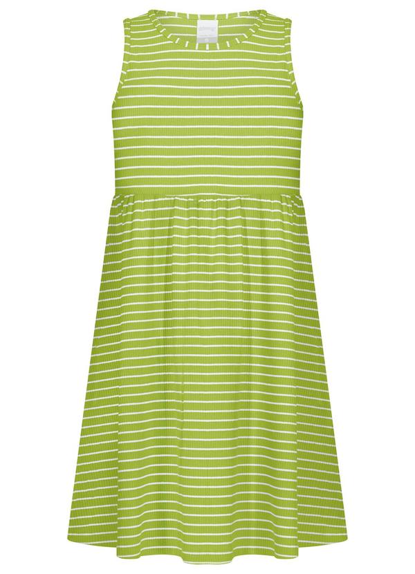 Vista 2 Vestido Curto Listrado em Malha Canelada Verde Alakazoo Alakazoo