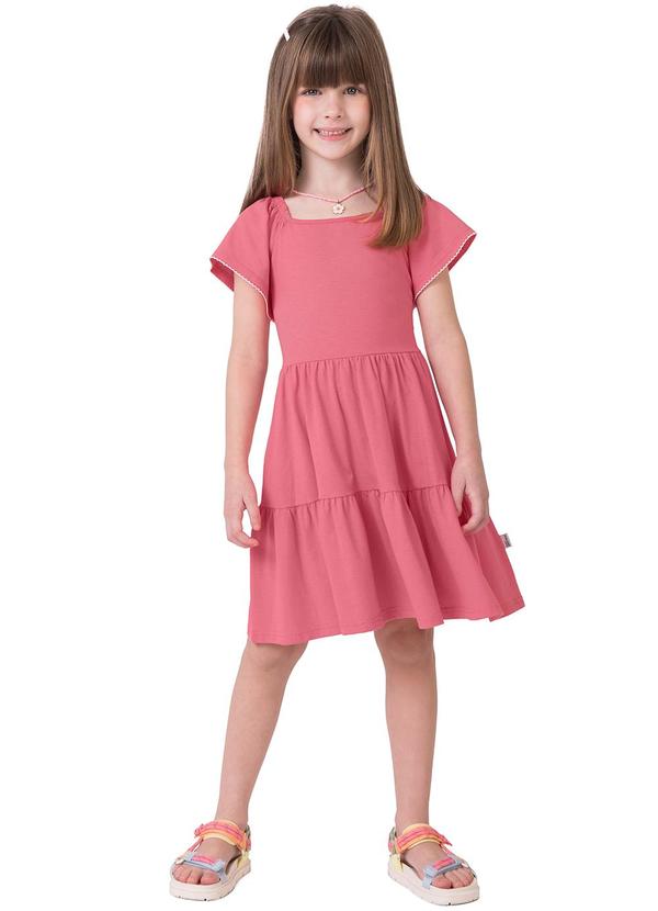 Vista 2 Vestido Curto Marias em Malha Rosê Malwee Kids Malwee Kids