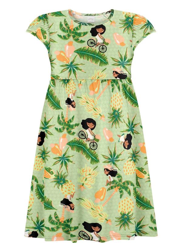 Vestido Curto Penteada Estampada Verde