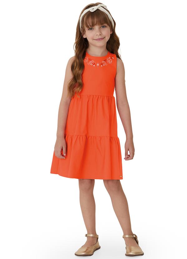 Vestido Curto Rodado Acinturado Floral Laranja