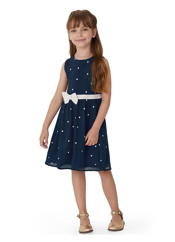 Vestido Curto Rodado Acinturado Poá Azul