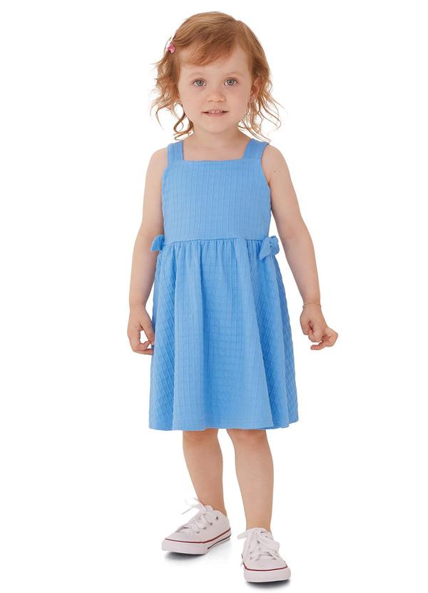 Vestido Curto Rodado Texturizado Azul