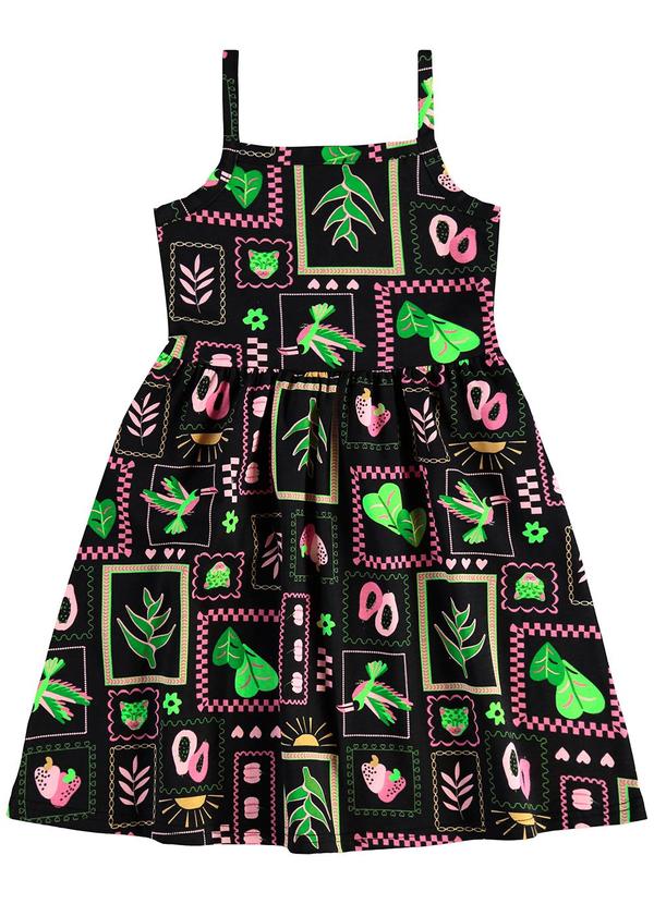 Vista 2 Vestido Curto Tropical Evasê Preto Malwee Kids Malwee Kids