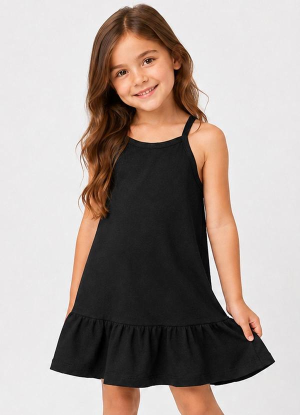 Vestido de Alça Infantil em Malhão Fruit Preto