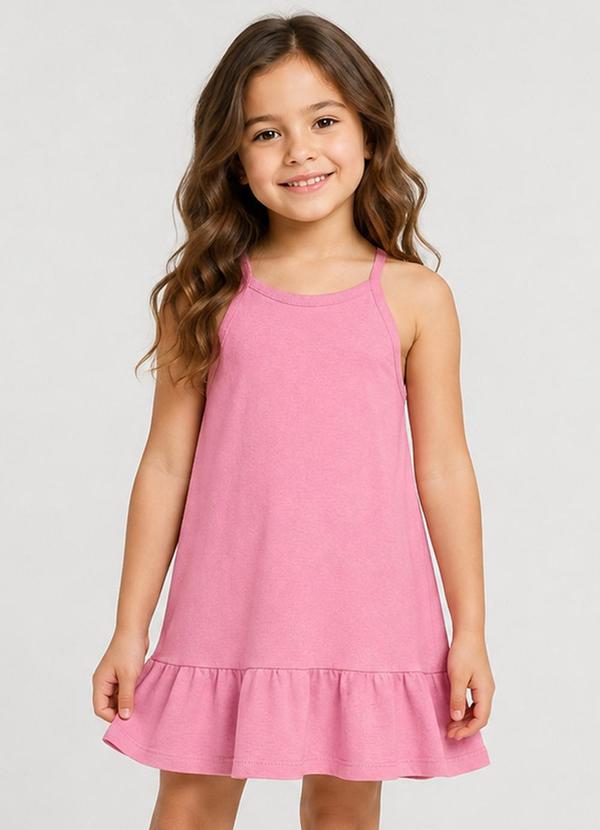 Vestido de Alça Infantil em Malhão Fruit Rosa