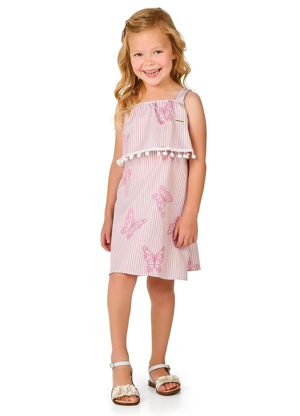 Vestido de Alças Infantil Menina com Pompom Rosa