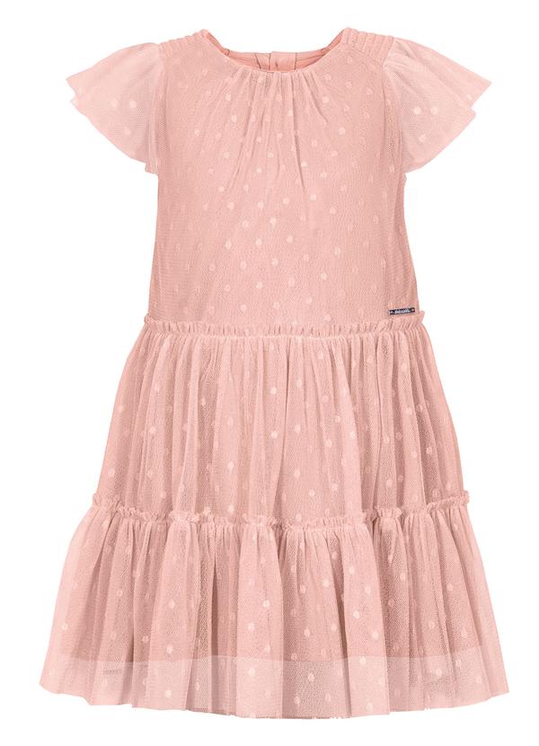 Vestido de Festa em Tule com Mangas Curtas Rosa