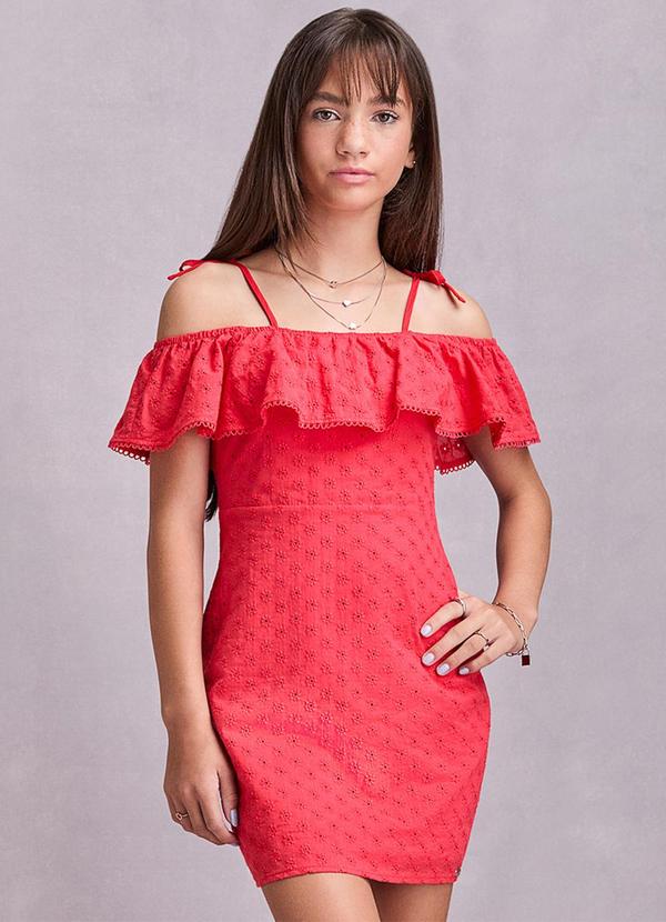 Vestido de Laise com Babado Vermelho