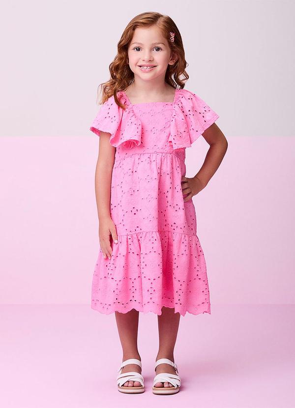 Vestido de Laise com Babados Rosa