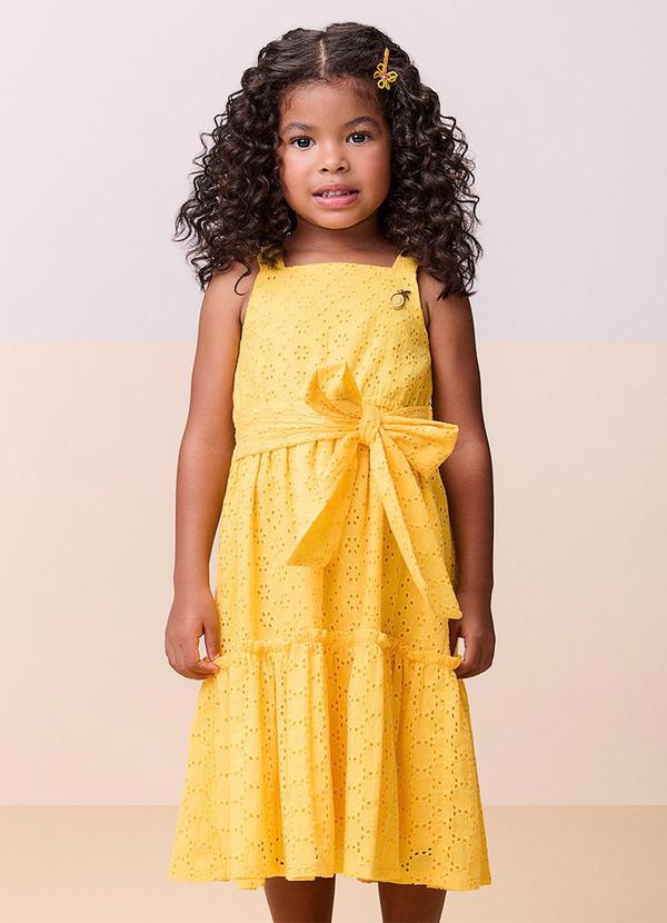 Vestido de Laise com Laço Amarelo