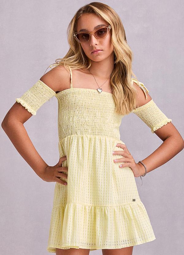 Vestido de Laise com Lastex Amarelo