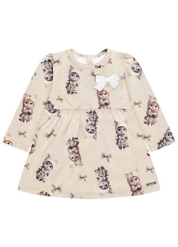 Vista 2 Vestido de Manga Longa em Moletinho Soft Bege Alakazoo Alakazoo
