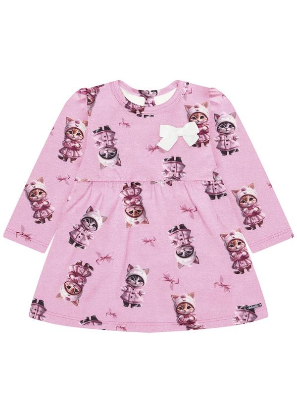 Vista 2 Vestido de Manga Longa em Moletinho Soft Rosa Alakazoo Alakazoo