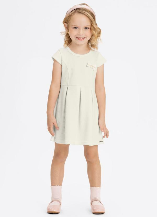 Vista 2 Vestido de Mangas Curtas com Laço Branco Alakazoo Alakazoo