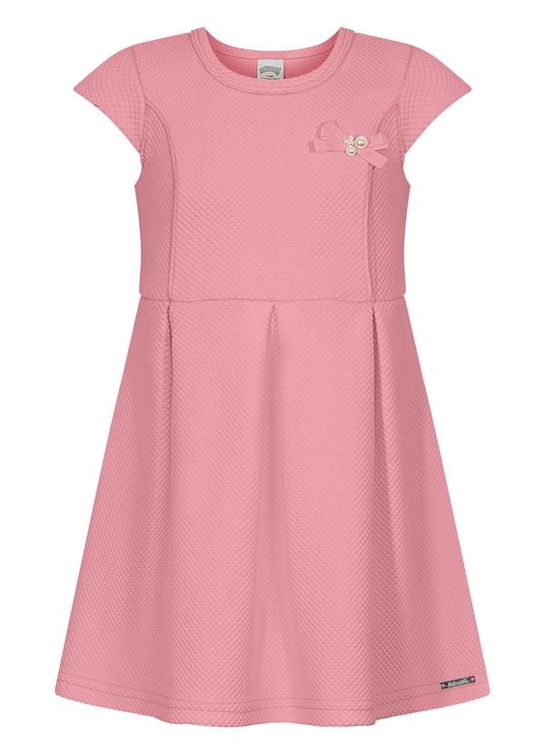 Vista 2 Vestido de Mangas Curtas com Laço em Malha Rosa Alakazoo Alakazoo