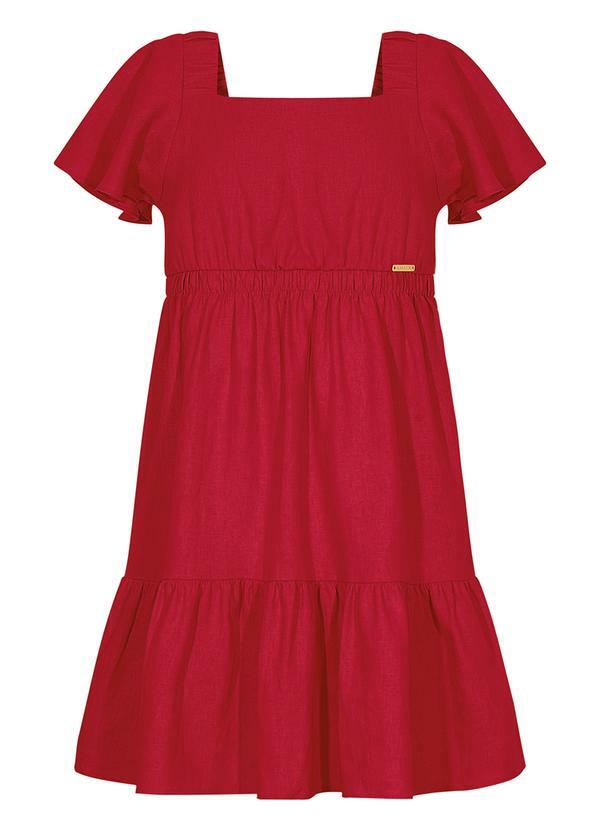 Vestido de Mangas Curtas com Linho Vermelho