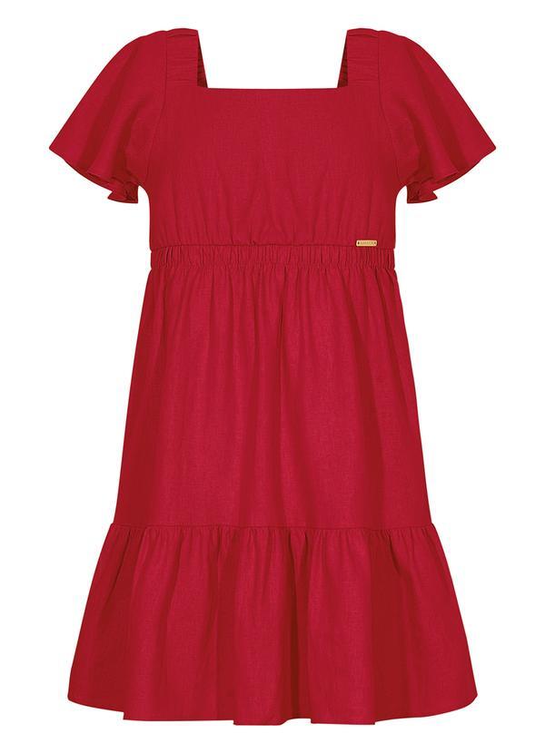 Vestido de Mangas Curtas com Linho Vermelho