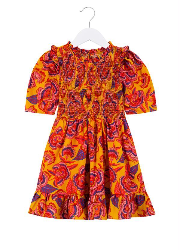 Vestido de Menina Florida Laranja