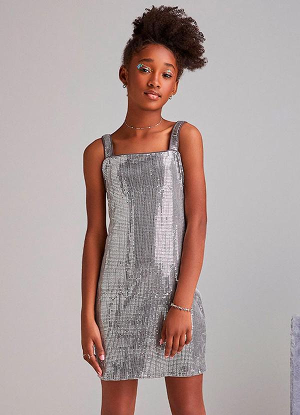 Vestido de Paetê Prata Prata