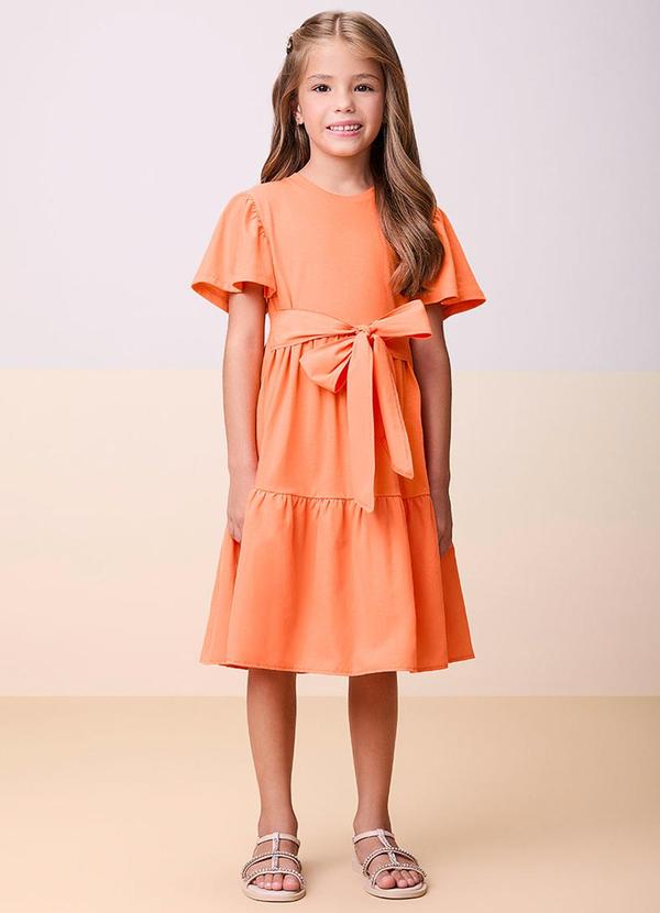 Vestido de Tricoline com Laço Laranja