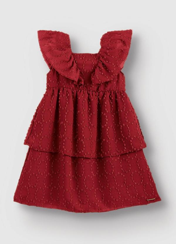 Vestido em Camadas Plumetis Brilho Vermelho