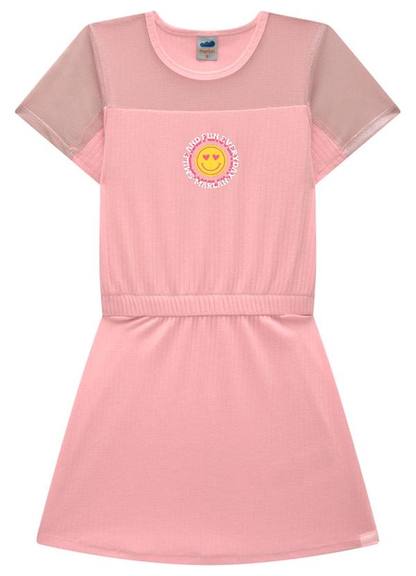 Vestido em Canelado Pa e Tela Shine Rosa
