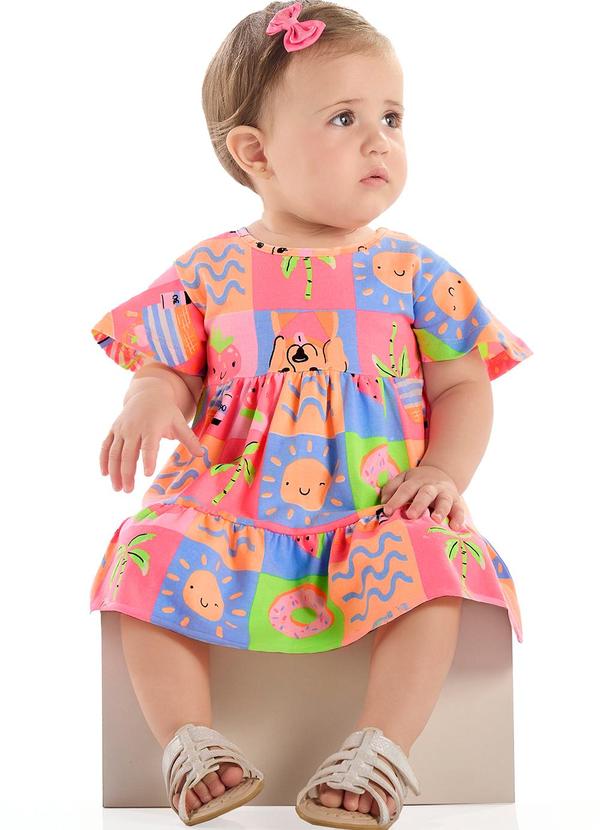 Vestido em Cotton de Manga Evasê Estampado