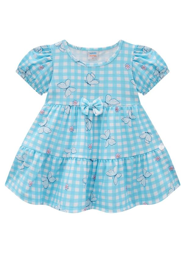 Vestido em Cotton Maquinetado Margaridas Azul