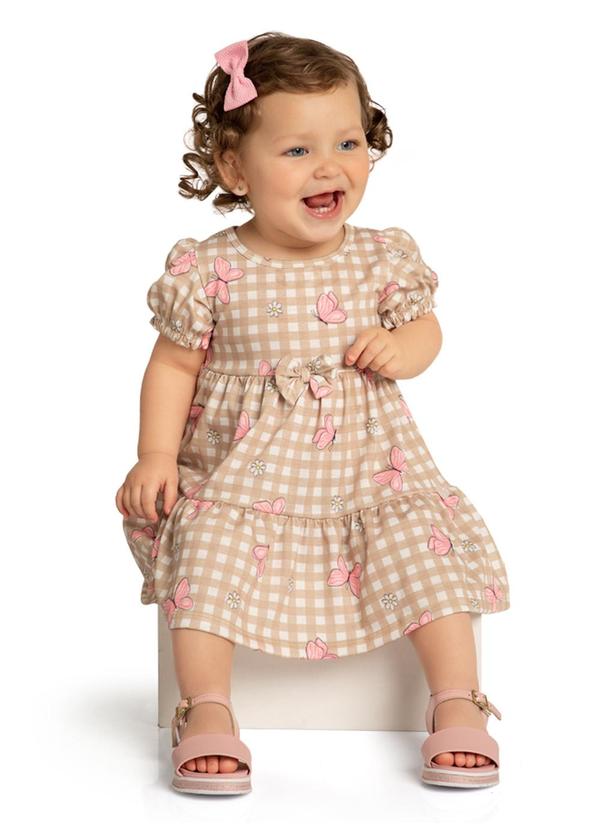 Vestido em Cotton Maquinetado Margaridas Bege