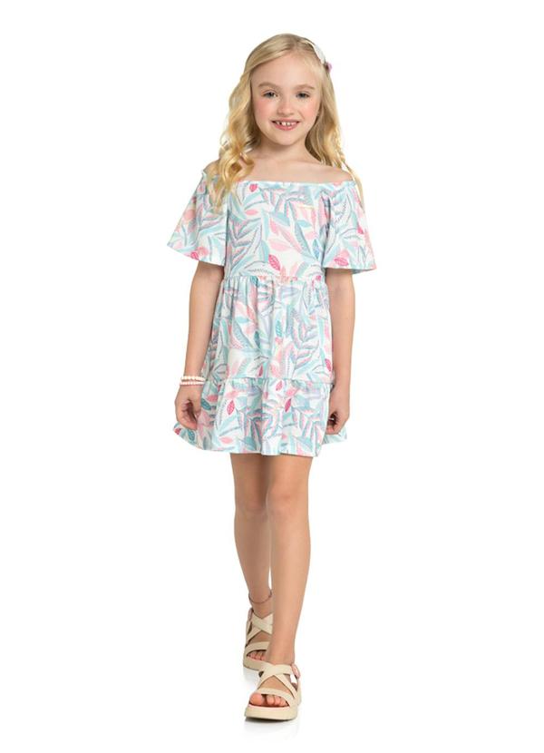 Vestido em Cotton Maquinetado Palms Azul