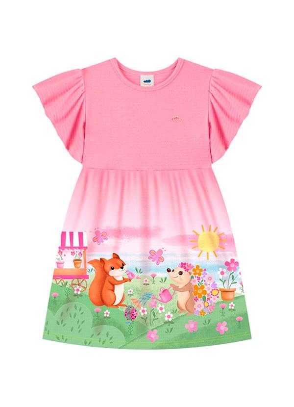 Vestido em Cotton Maquinetado Rosa