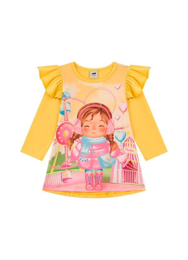 Vestido em Cotton Penteado Amarelo