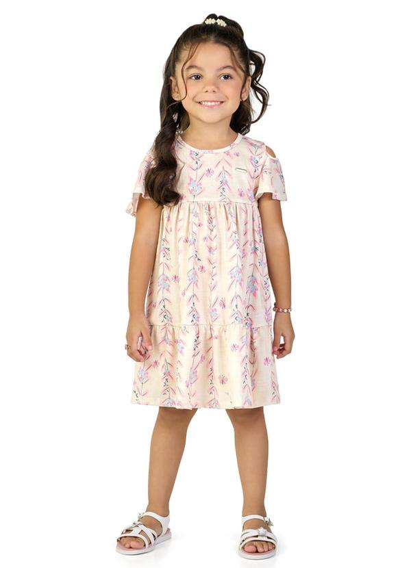 Vista 2 Vestido em Cotton Penteado Romance Bege Marlan Marlan