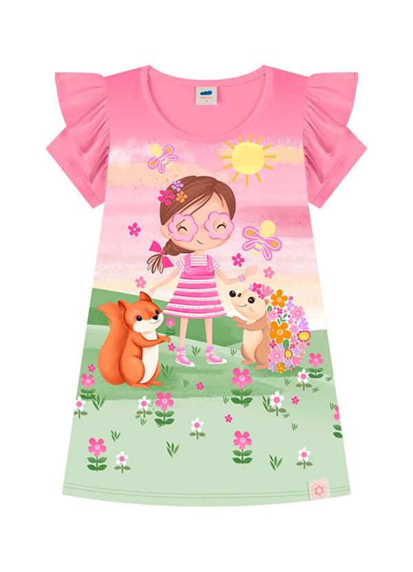 Vestido em Cotton Penteado Rosa
