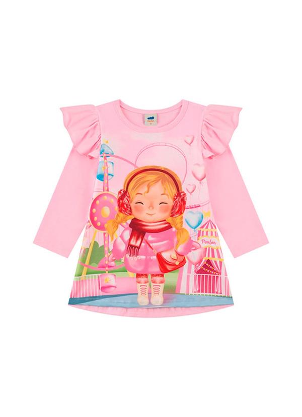 Vestido em Cotton Penteado Rosa