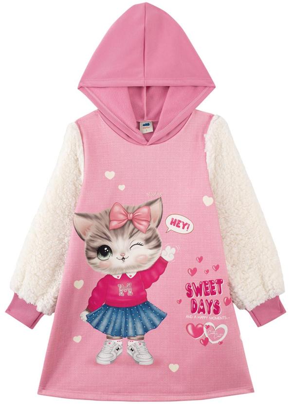 Vestido em Malha Newtech com Pelo Sherpa Rosa
