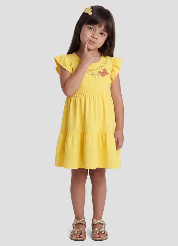 Vestido em Malha Trabalhada Collor Amarelo