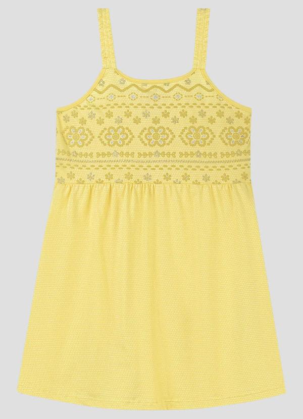 Vestido em Malha Trabalhada Collor Amarelo