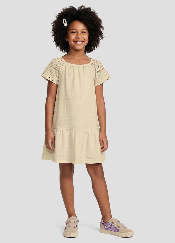 Vestido em Malha Trabalhada Striped Bege