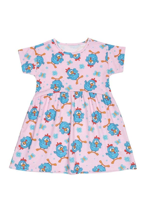 Vista 2 Vestido em Meia Malha Galinha Pintadinha Rosa Galinha Pintadinha