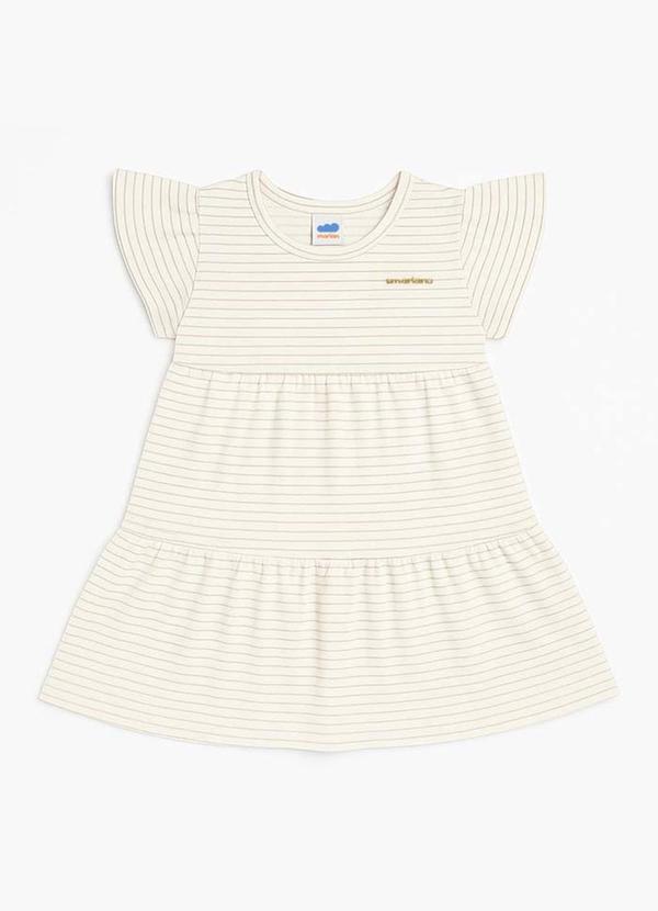 Vestido em Moletinho Lurex e Cotton Listras Bege